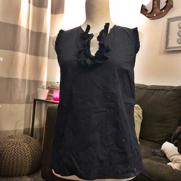 J. Crew Tops - J Crew Navy Ruffled tank top 0